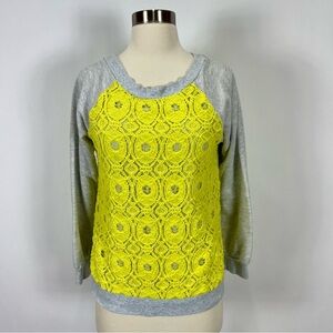 Sam & Lavi Yellow Lace Overlay Gray crew neck Sweatshirt